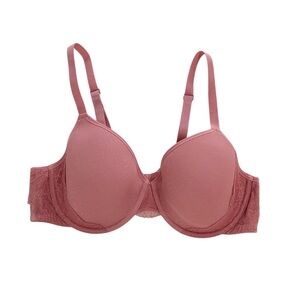 Deesse Lightly Lined Mesh Lace Trimmed Bra in Dusty Rose